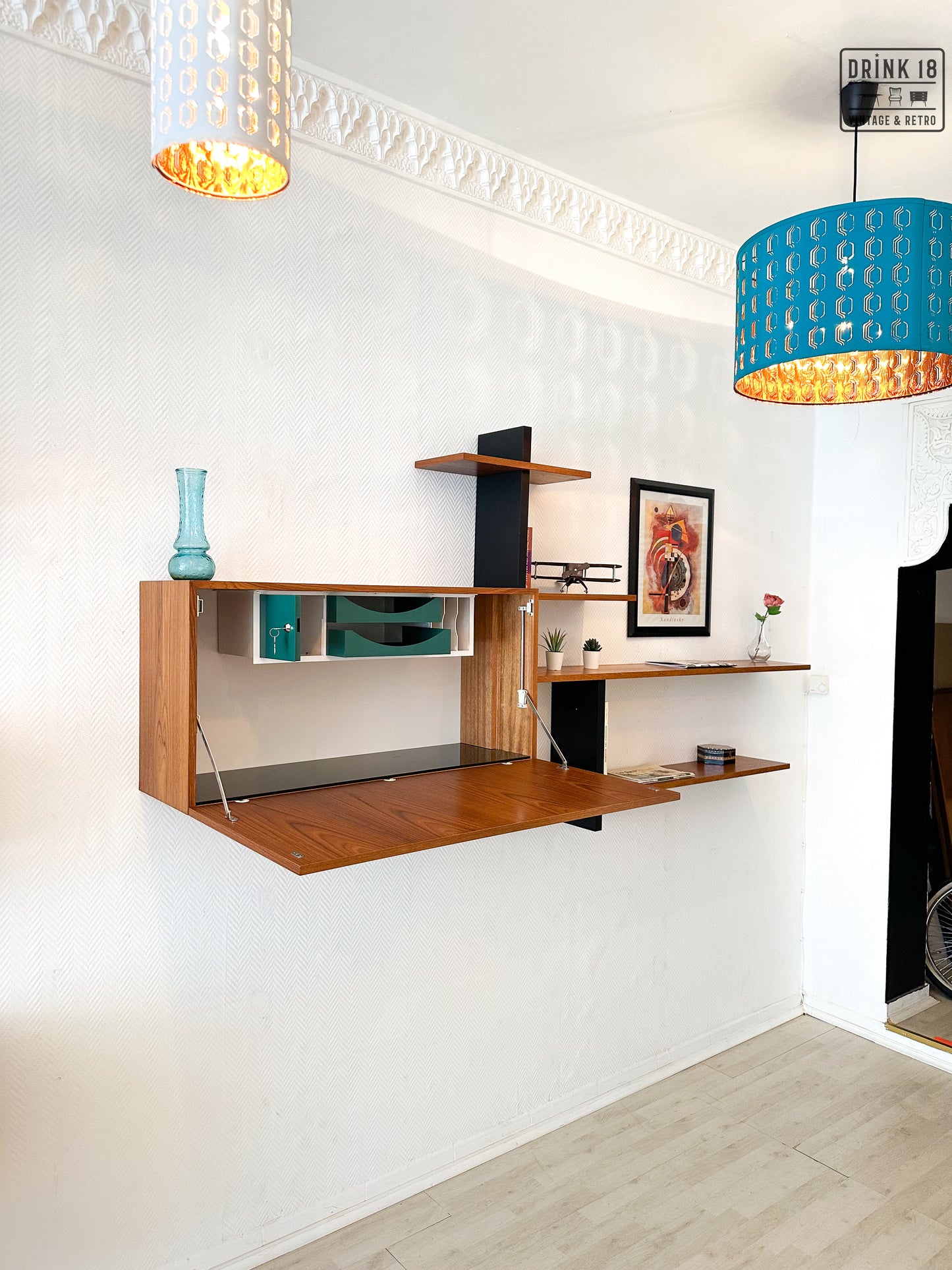 Vintage design - Wandsysteem met bureaublad