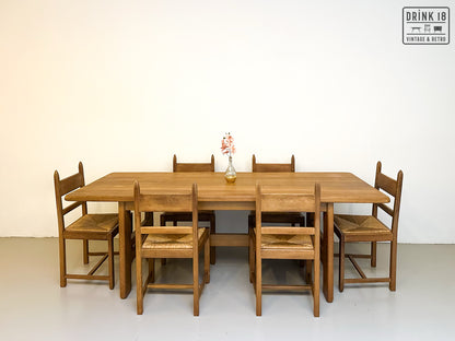 Brutalist - Set van acht eetkamerstoelen met gevlochten zitting