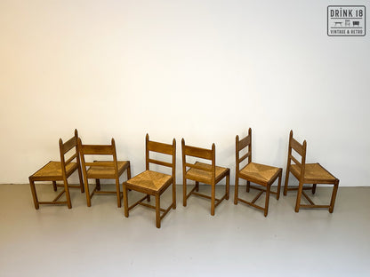 Brutalist - Set van acht eetkamerstoelen met gevlochten zitting