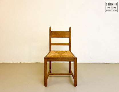 Brutalist - Set van acht eetkamerstoelen met gevlochten zitting