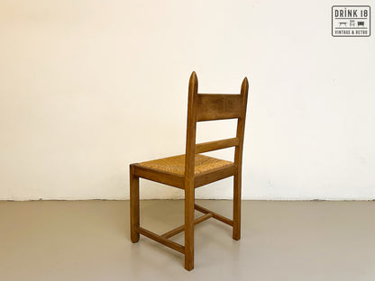 Brutalist - Set van acht eetkamerstoelen met gevlochten zitting