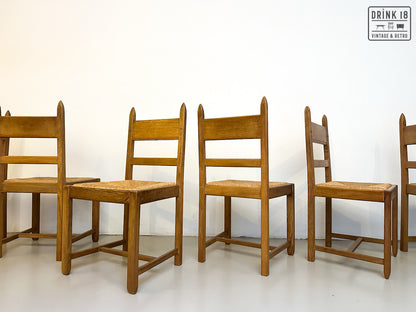 Brutalist - Set van acht eetkamerstoelen met gevlochten zitting