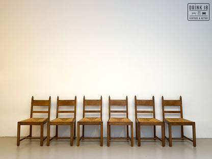 Brutalist - Set van acht eetkamerstoelen met gevlochten zitting