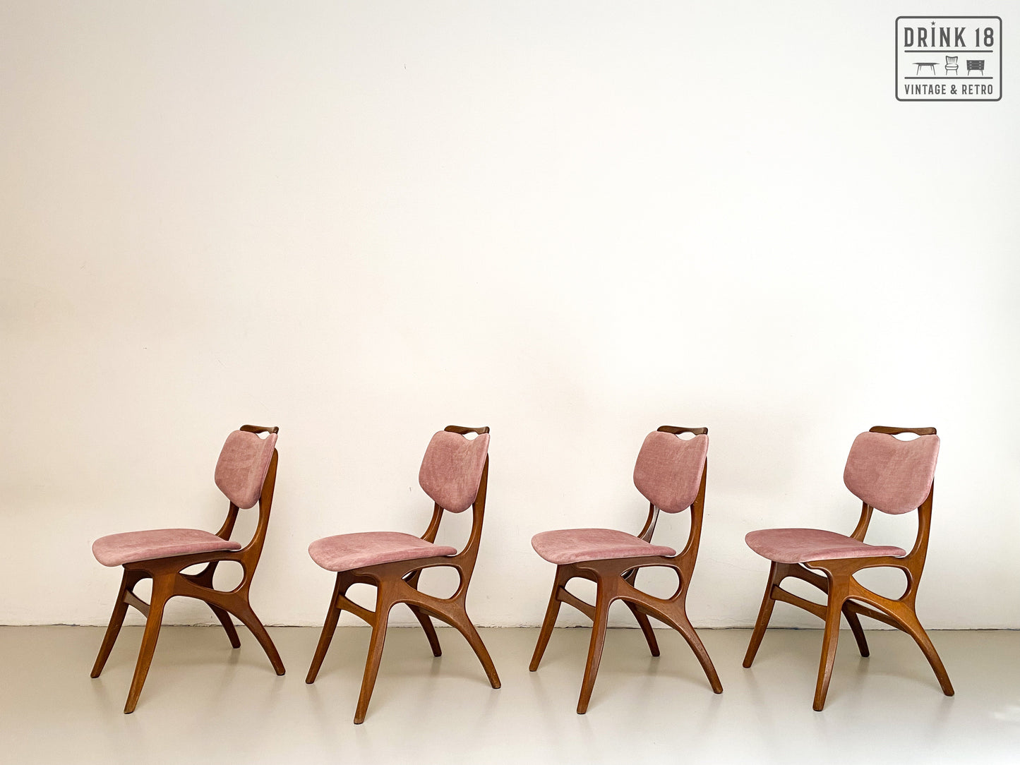 Set van Vier vintage eetkamerstoelen (oudroze) - Pynock Wierden