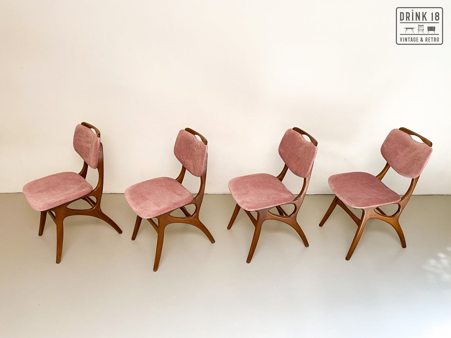 Set van Vier vintage eetkamerstoelen (oudroze) - Pynock Wierden