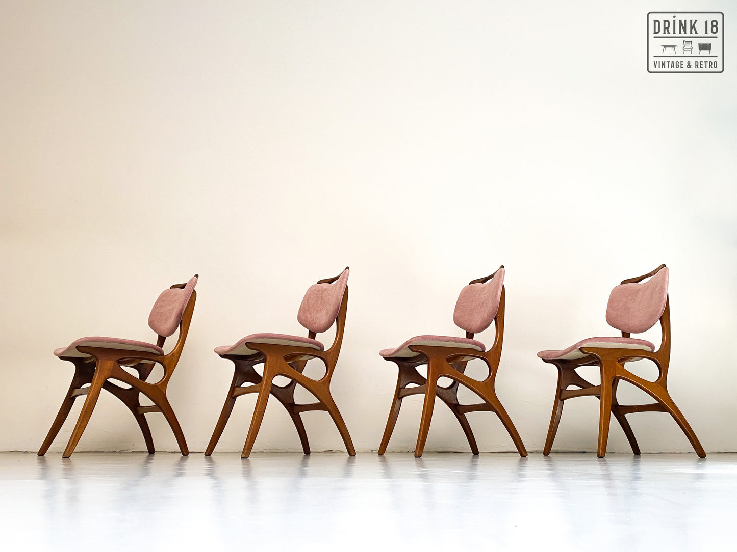 Set van Vier vintage eetkamerstoelen (oudroze) - Pynock Wierden