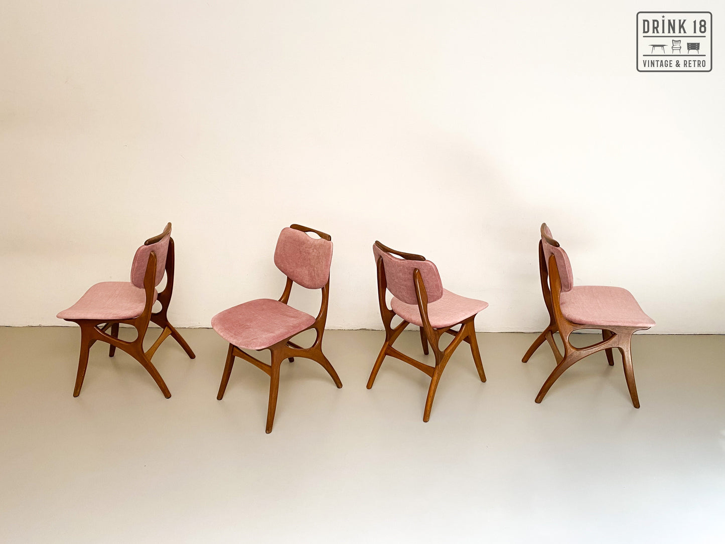 Set van Vier vintage eetkamerstoelen (oudroze) - Pynock Wierden