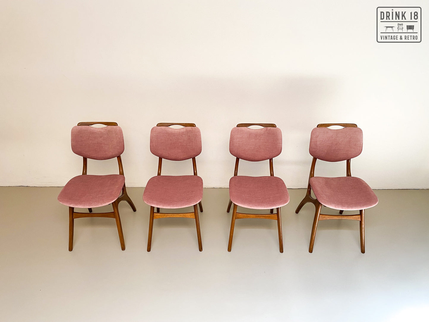 Set van Vier vintage eetkamerstoelen (oudroze) - Pynock Wierden