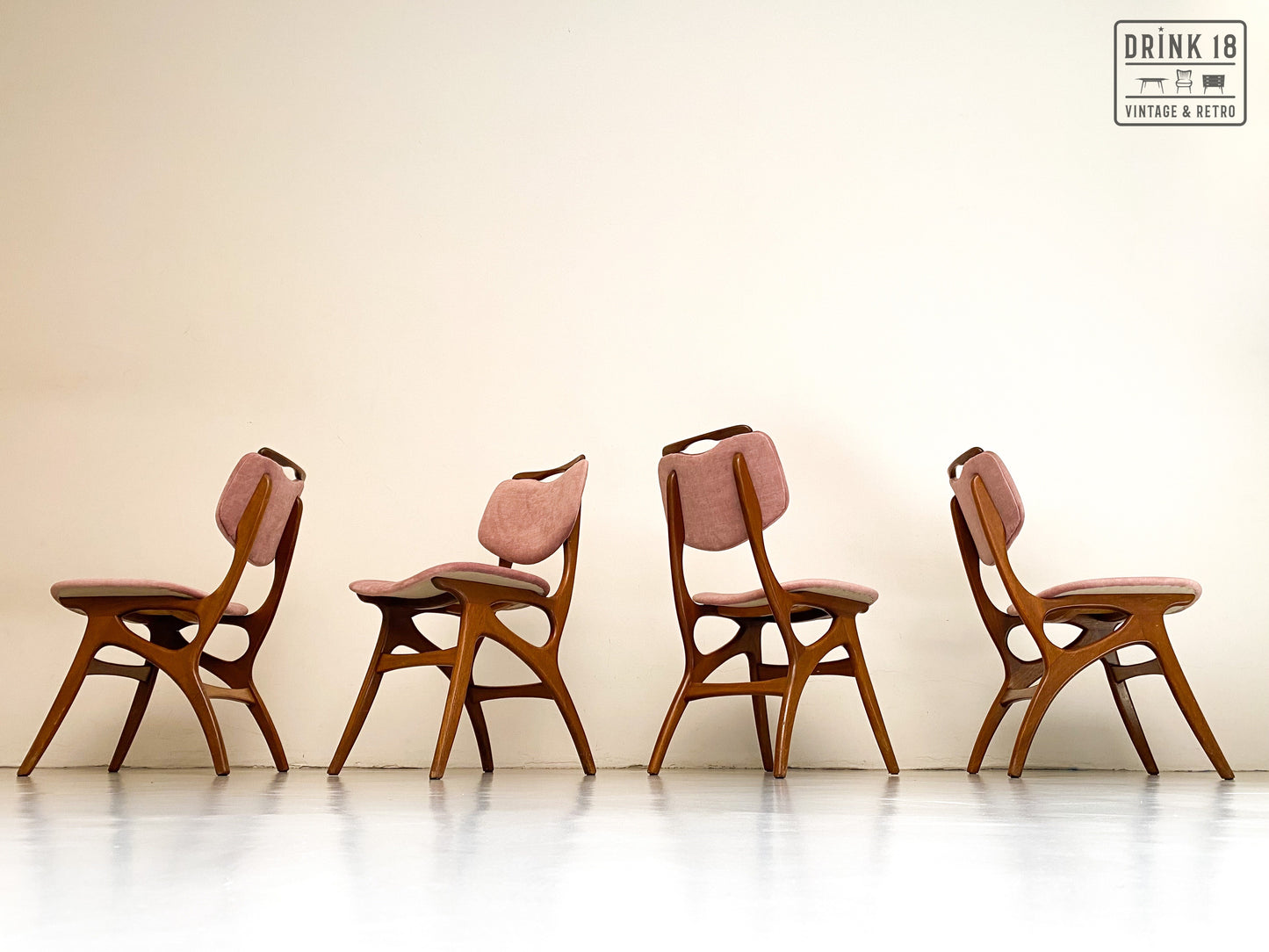 Set van Vier vintage eetkamerstoelen (oudroze) - Pynock Wierden