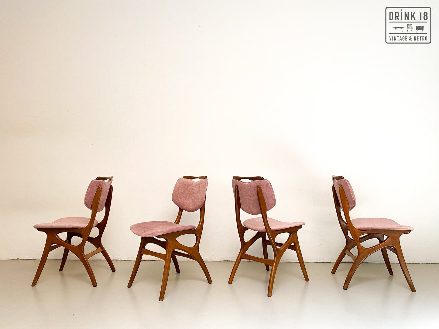 Set van Vier vintage eetkamerstoelen (oudroze) - Pynock Wierden